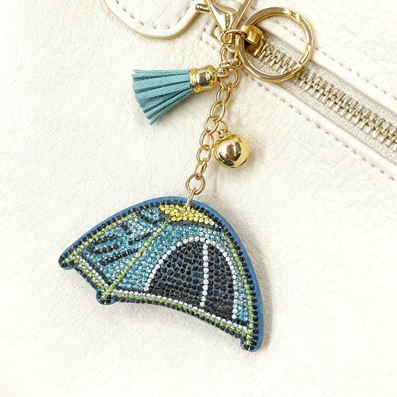 Crystal Camping Tent Rhinestone Keychain — Outdoor-Inspired Tassel Bag