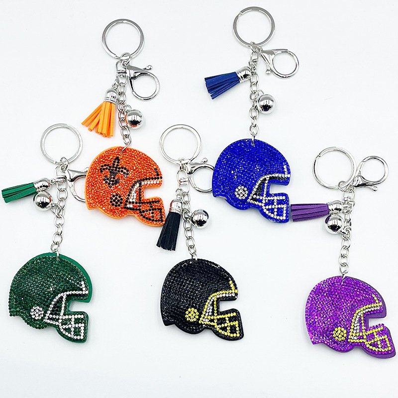 Rhinestone Football Helmet Keychain – Sparkling Sports Tassel Bag Charm