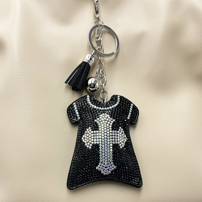 Rhinestone Cross Dress Keychain – Luxury Sparkle Tassel Bag Charm for Women