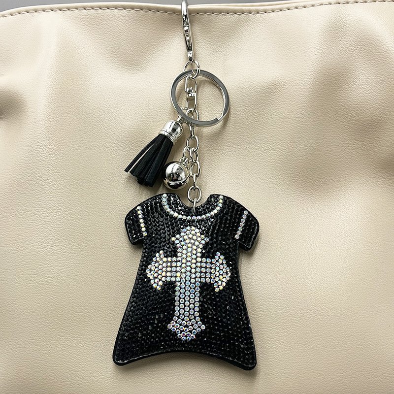 Rhinestone Cross Dress Keychain – Luxury Sparkle Tassel Bag Charm for Women