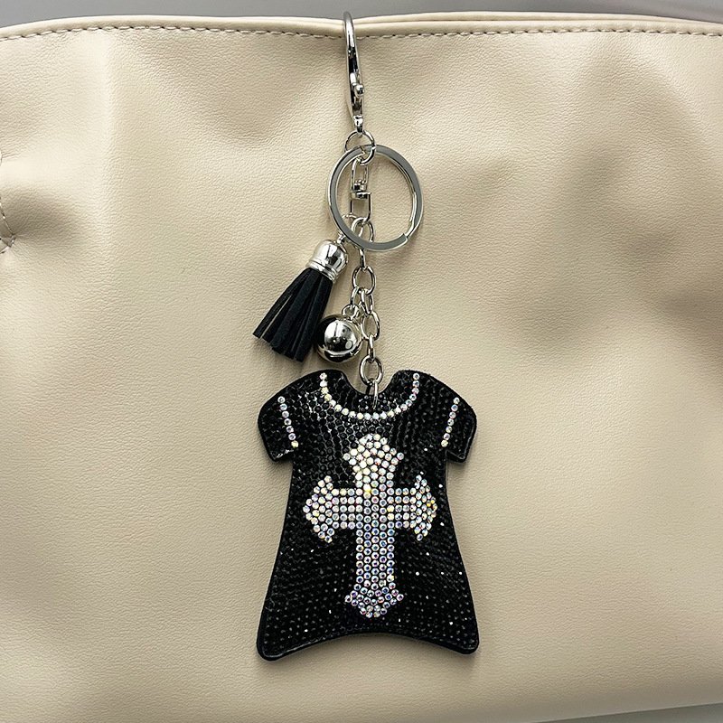 Rhinestone Cross Dress Keychain – Luxury Sparkle Tassel Bag Charm for Women