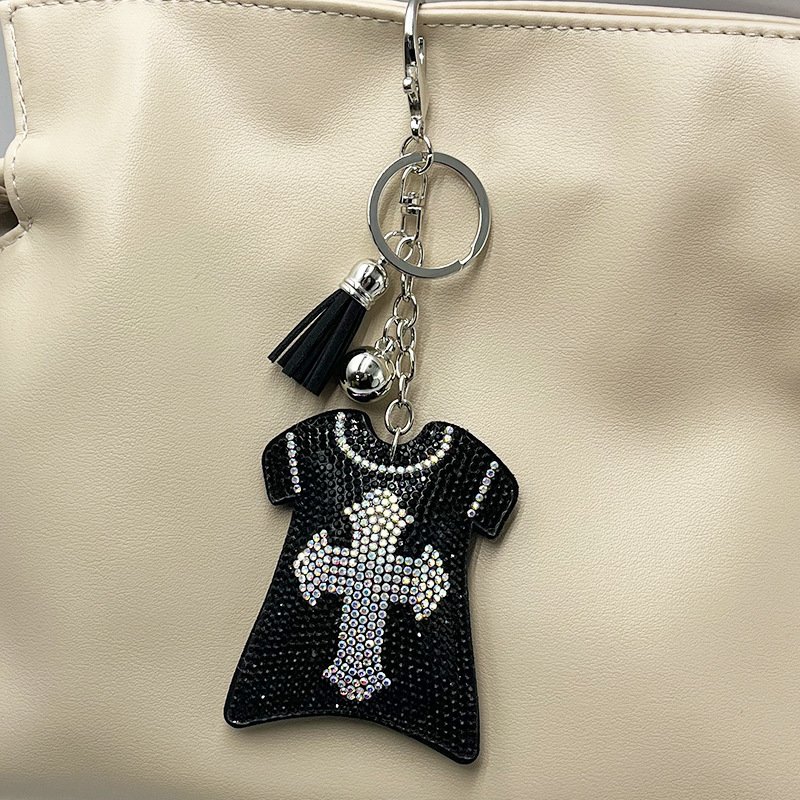 Rhinestone Cross Dress Keychain – Luxury Sparkle Tassel Bag Charm for Women