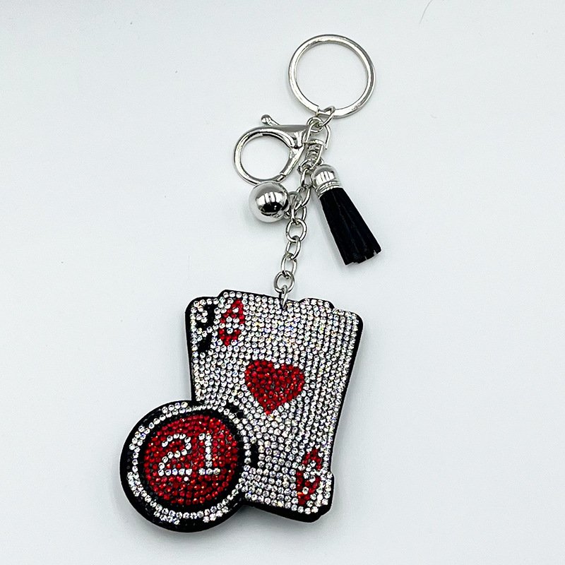 Rhinestone Ace of Hearts Poker Keychain – Sparkling Card Tassel Bag & Car Charm