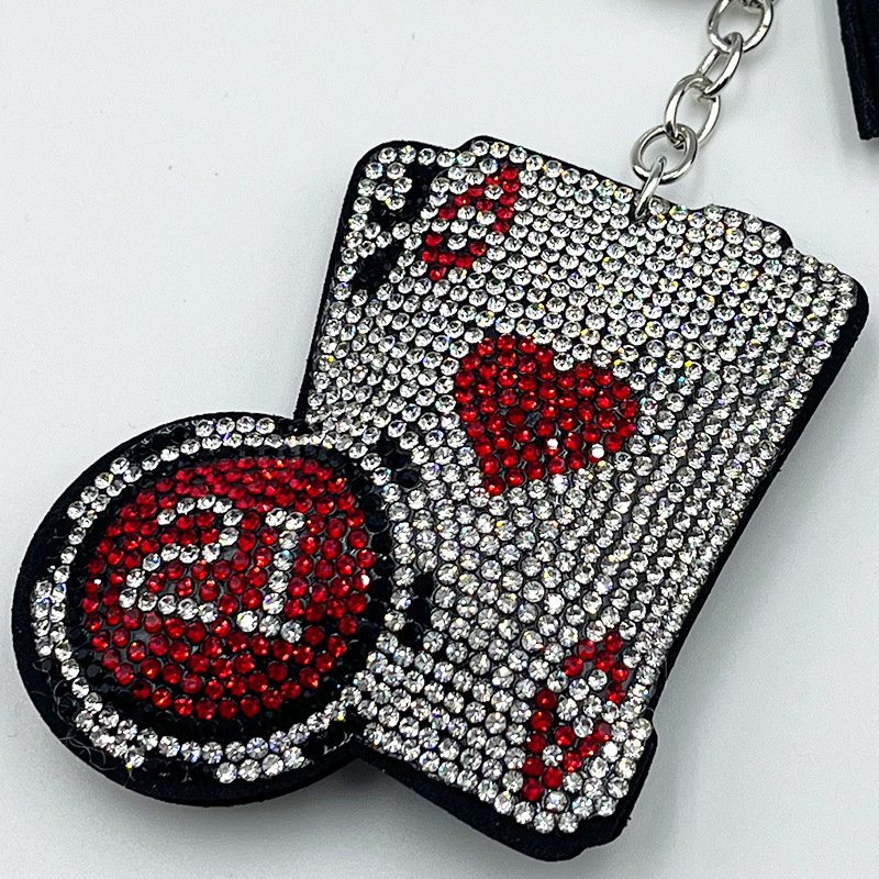 Rhinestone Ace of Hearts Poker Keychain – Sparkling Card Tassel Bag & Car Charm