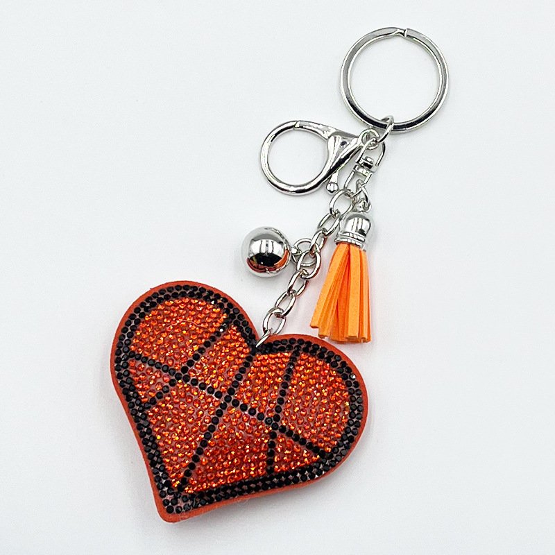 Rhinestone Sports Heart Keychain Set – Crystal Ball-Inspired Heart Tassel Bag & Car Charm