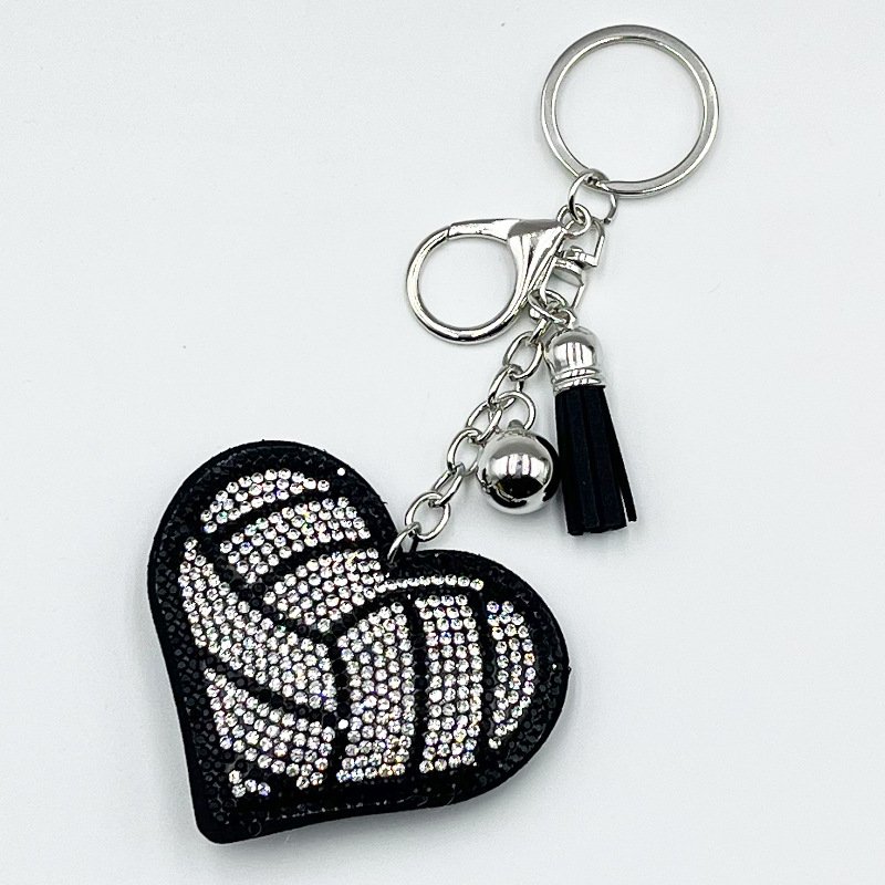 Rhinestone Sports Heart Keychain Set – Crystal Ball-Inspired Heart Tassel Bag & Car Charm