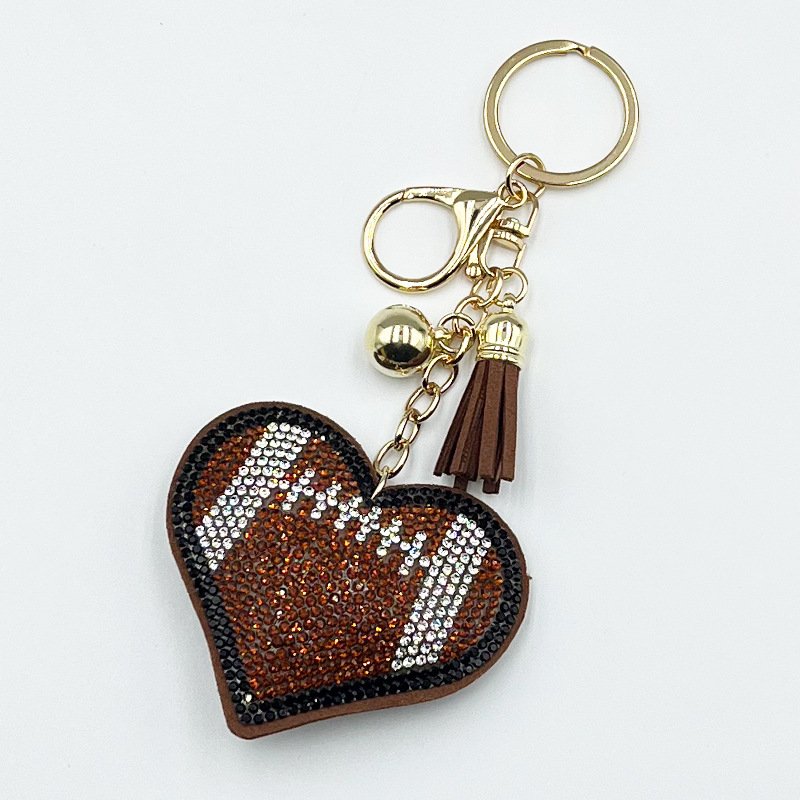 Rhinestone Sports Heart Keychain Set – Crystal Ball-Inspired Heart Tassel Bag & Car Charm