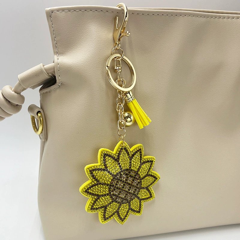 Crystal Sunflower Keychain – Rhinestone Yellow Bloom Tassel Bag & Purse Charm