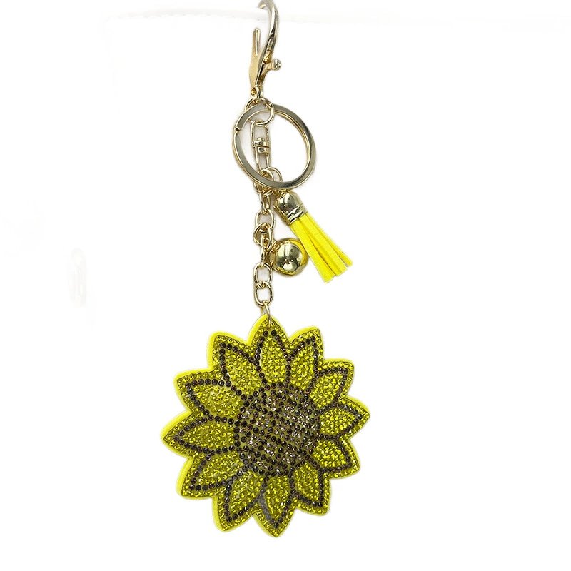 Crystal Sunflower Keychain – Rhinestone Yellow Bloom Tassel Bag & Purse Charm
