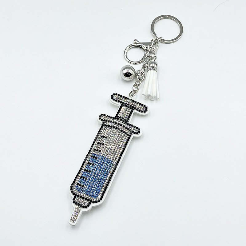 Crystal Syringe Keychain – Rhinestone Medical Tassel Bag Charm Gift