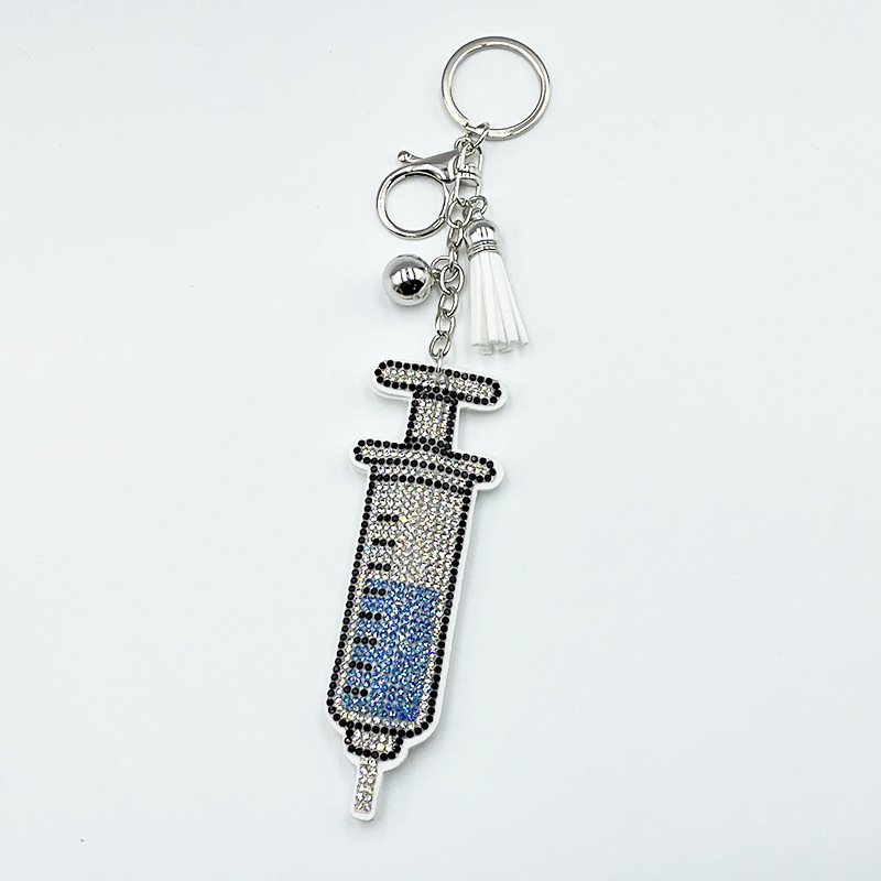 Crystal Syringe Keychain – Rhinestone Medical Tassel Bag Charm Gift