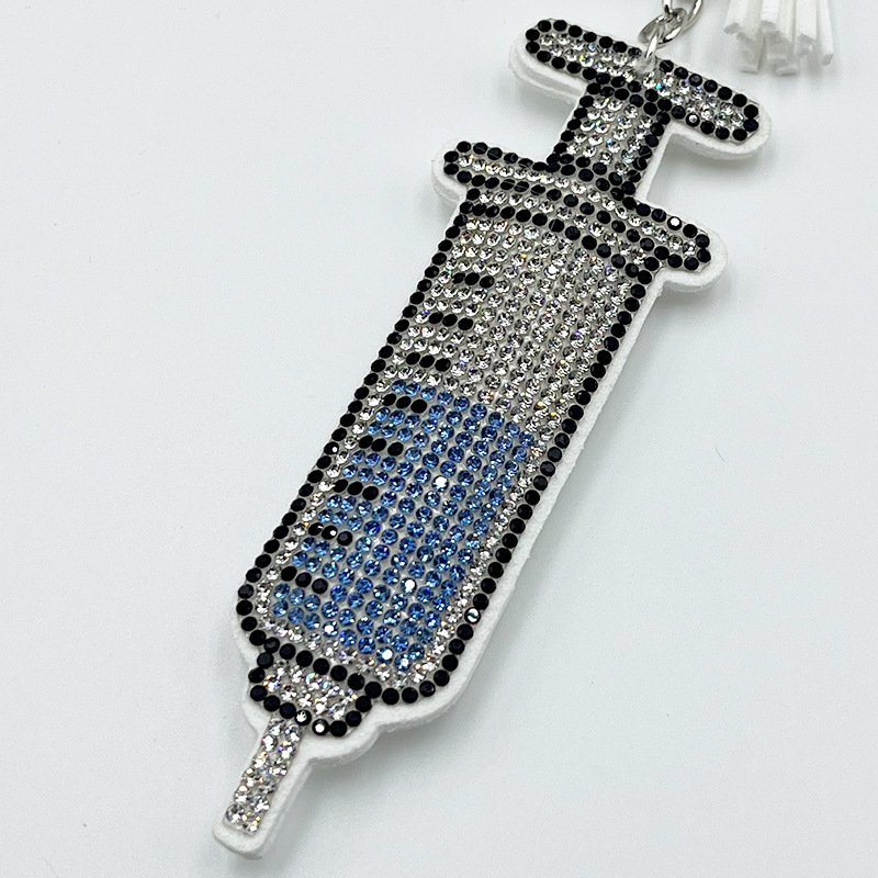 Crystal Syringe Keychain – Rhinestone Medical Tassel Bag Charm Gift