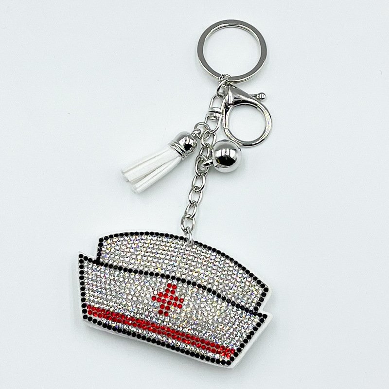 Crystal Nurse Cap Keychain – Rhinestone Medical Tassel Bag Charm Gift