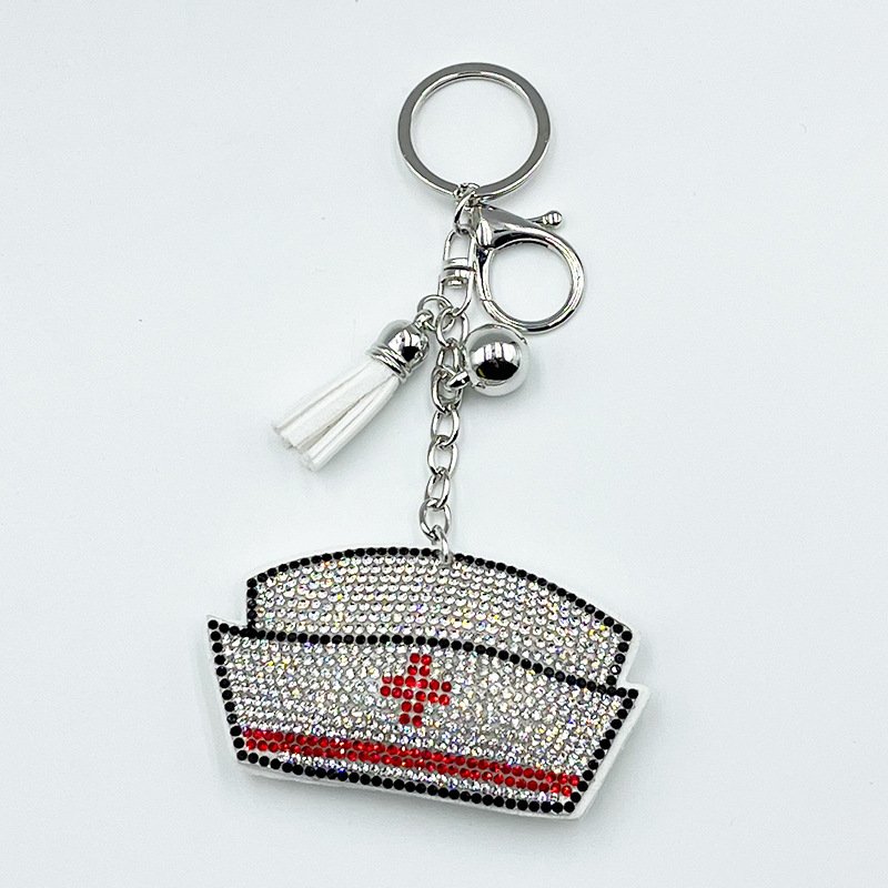 Crystal Nurse Cap Keychain – Rhinestone Medical Tassel Bag Charm Gift