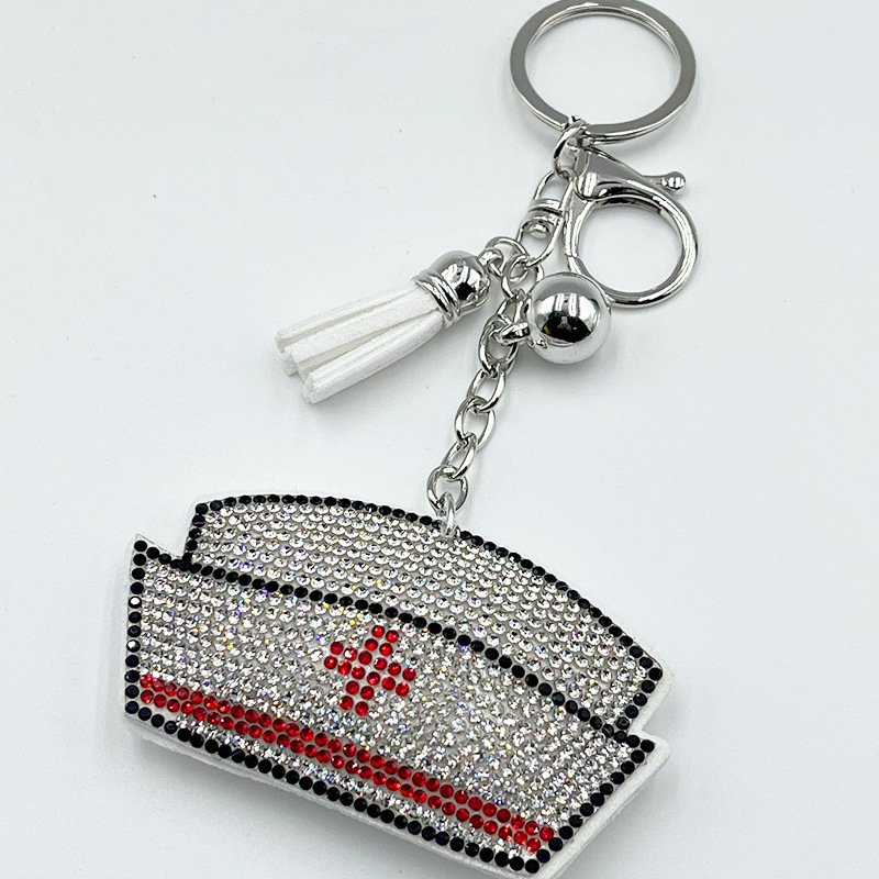 Crystal Nurse Cap Keychain – Rhinestone Medical Tassel Bag Charm Gift