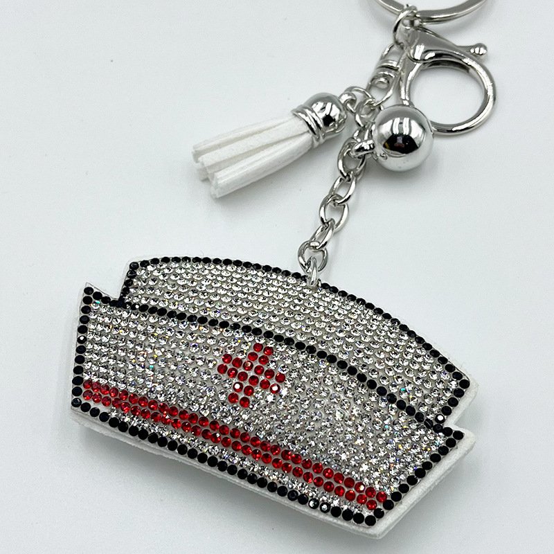 Crystal Nurse Cap Keychain – Rhinestone Medical Tassel Bag Charm Gift