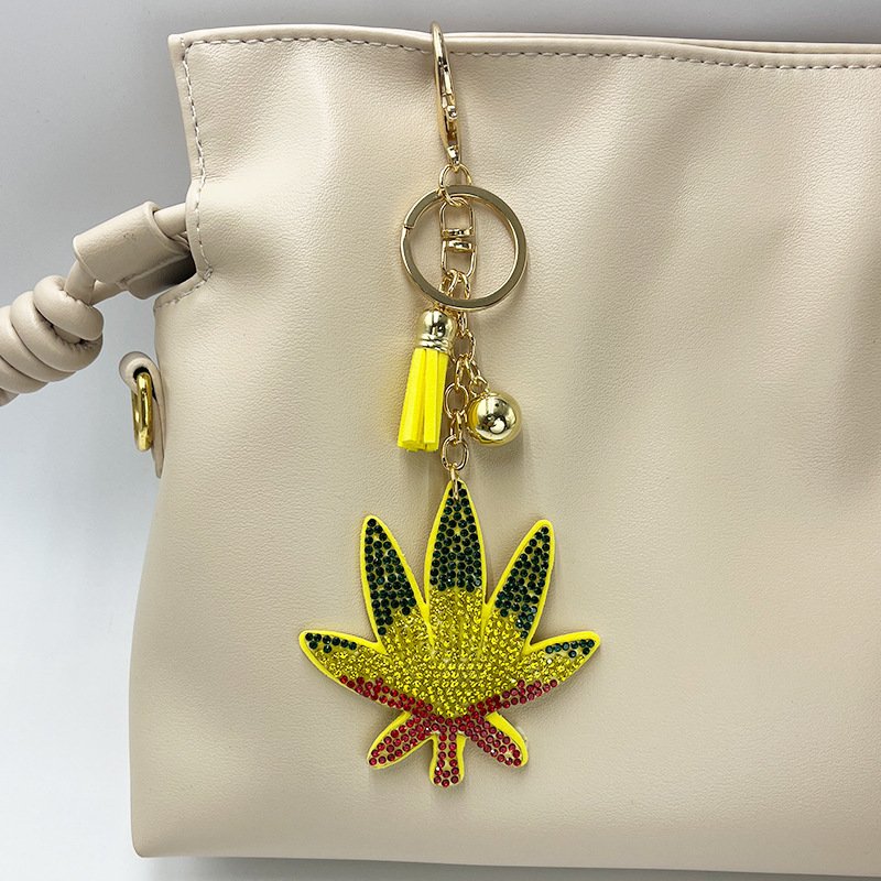 Luxury Rhinestone Leaf Keychain – Crystal Tassel Bag Charm Fashion Accessory