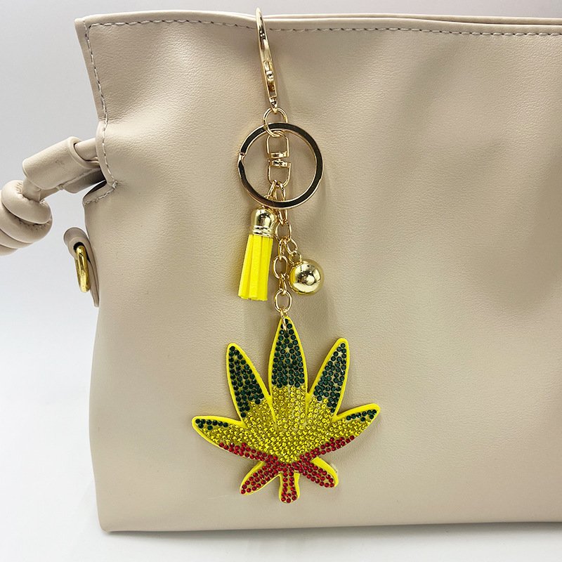 Luxury Rhinestone Leaf Keychain – Crystal Tassel Bag Charm Fashion Accessory