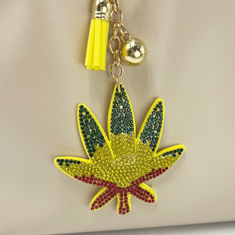 Luxury Rhinestone Leaf Keychain – Crystal Tassel Bag Charm Fashion Accessory