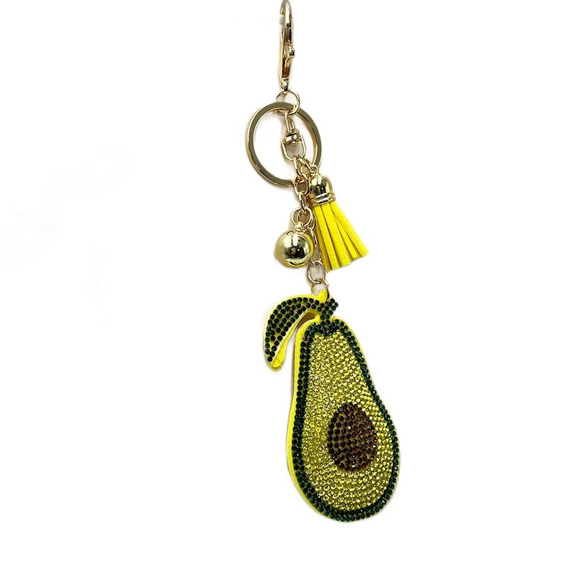 Sparkling Avocado Rhinestone Keychain with Tassel – Cute Fruit Bag Charm for Women