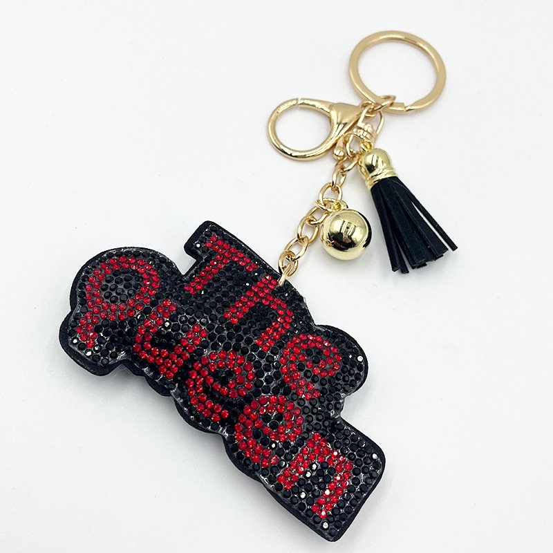 “The Queen” Rhinestone Keychain with Tassel – Fashion Letter Bag Charm