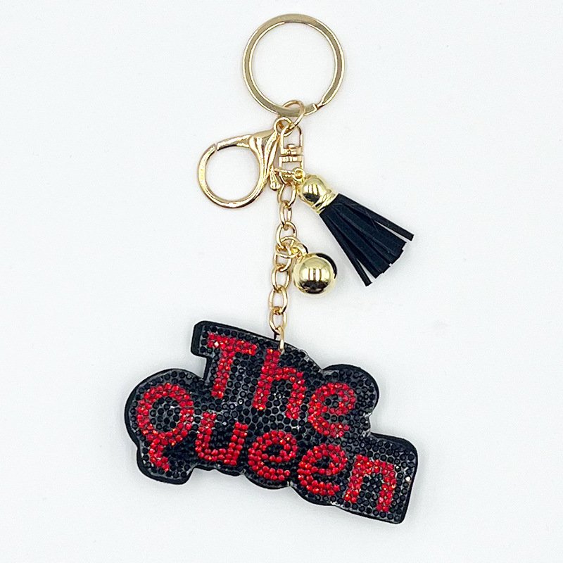 “The Queen” Rhinestone Keychain with Tassel – Fashion Letter Bag Charm