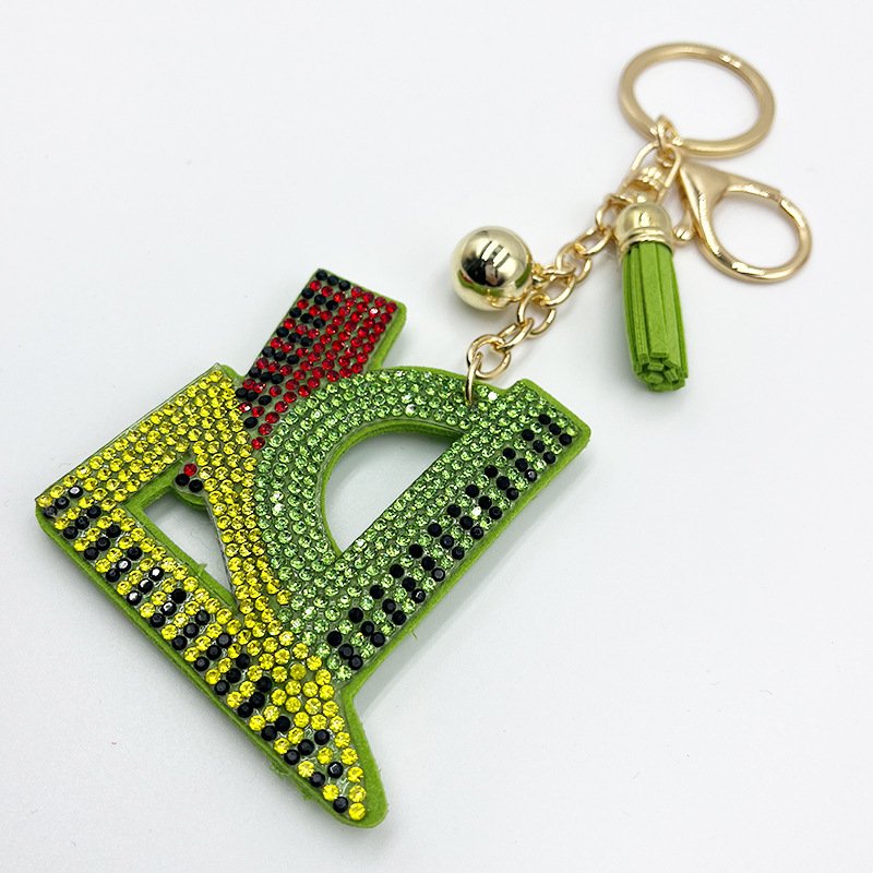 Colorful Rhinestone Ruler Keychain with Tassel – Creative School-Style Bag Charm