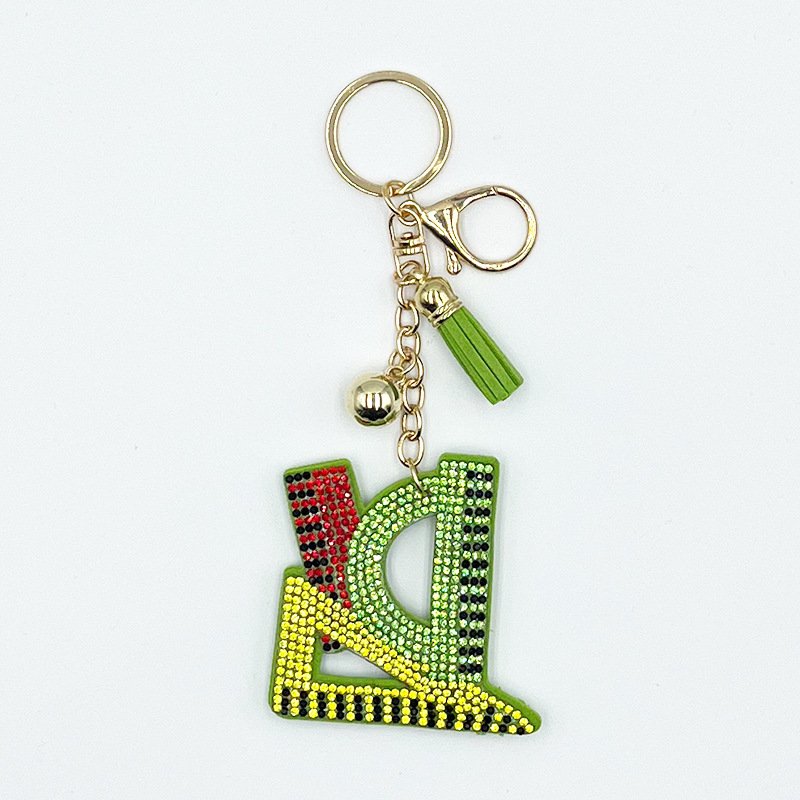 Colorful Rhinestone Ruler Keychain with Tassel – Creative School-Style Bag Charm