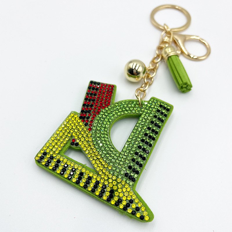 Colorful Rhinestone Ruler Keychain with Tassel – Creative School-Style Bag Charm