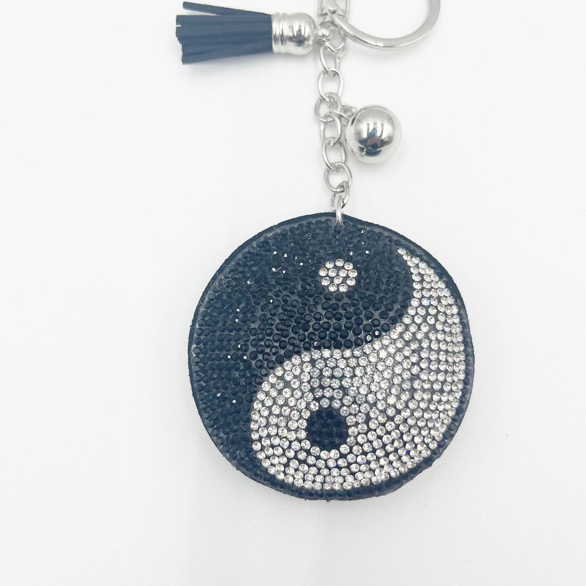 Tai Ji photo Rhinestone Suede Keychain with Tassel – Feng Shui Bag & Car Charm