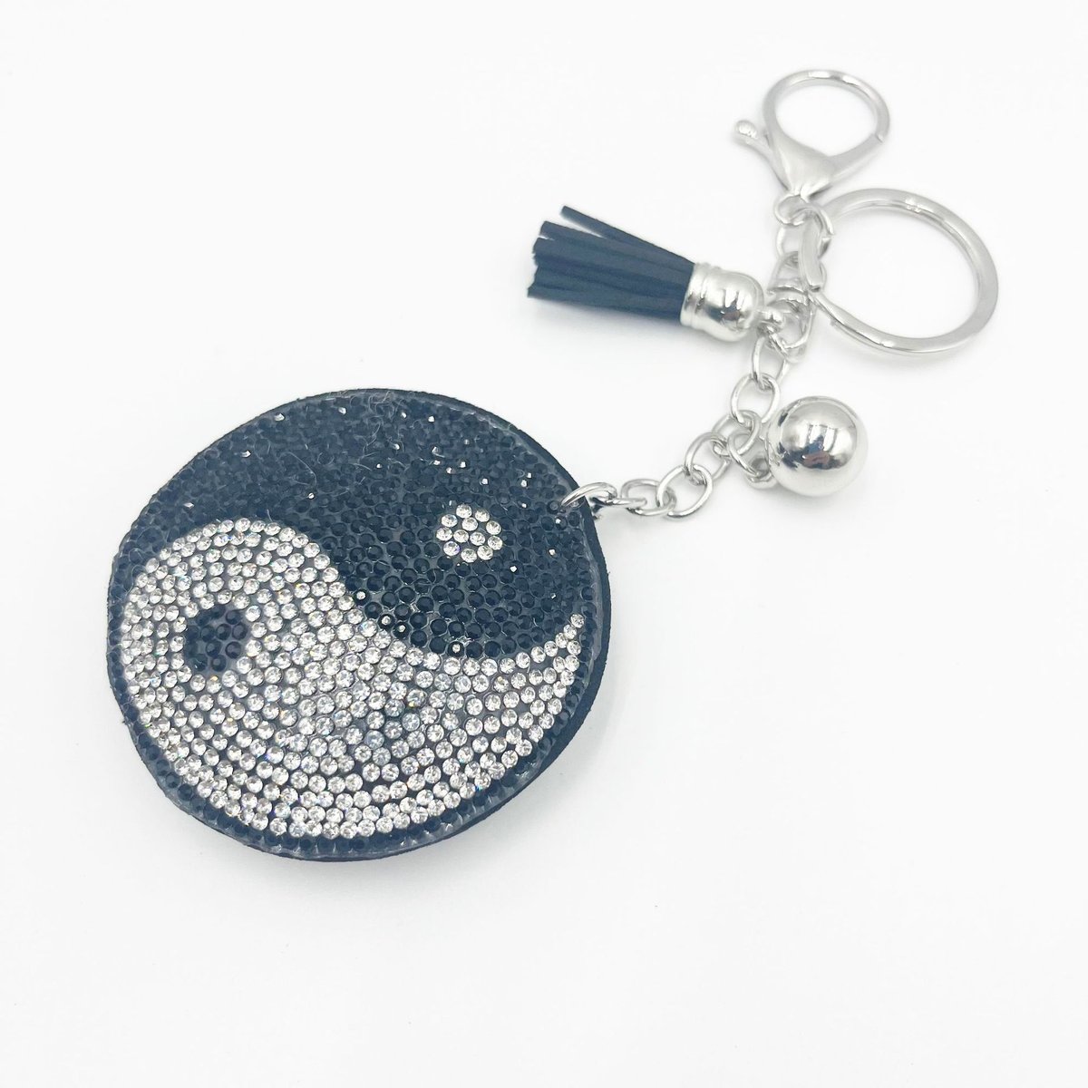 Tai Ji photo Rhinestone Suede Keychain with Tassel – Feng Shui Bag & Car Charm
