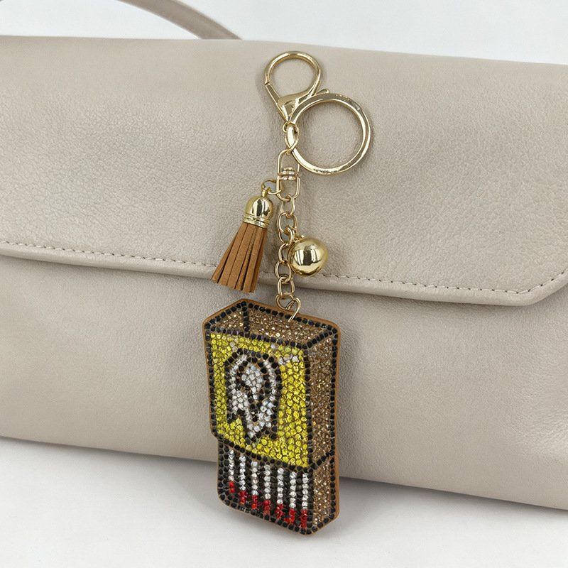 Crystal Matchbox Keychain Charm with Tassel – Sparkling Retro Bag & Key Accessory