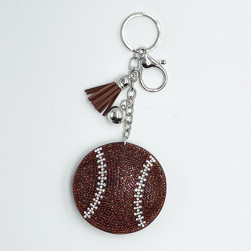 Rhinestone Baseball Keychain Charm with Tassel – Sport Style Sparkly Bag Accessory