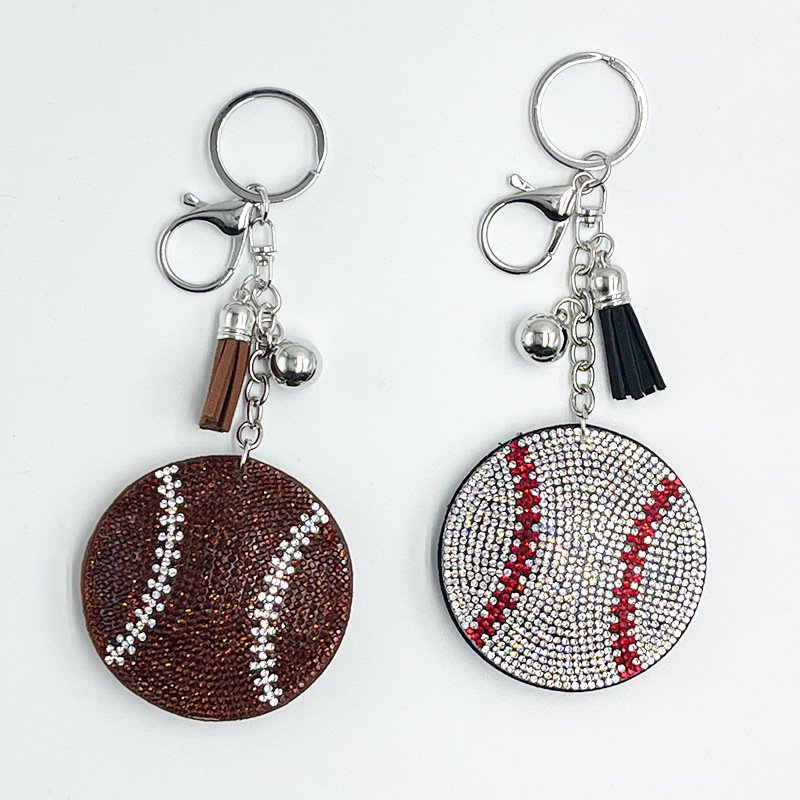 Rhinestone Baseball Keychain Charm with Tassel – Sport Style Sparkly Bag Accessory