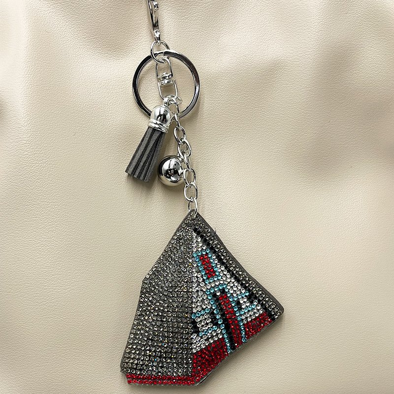 Rhinestone Camping Tent Keychain with Tassel – Outdoor Style Sparkle Bag Charm