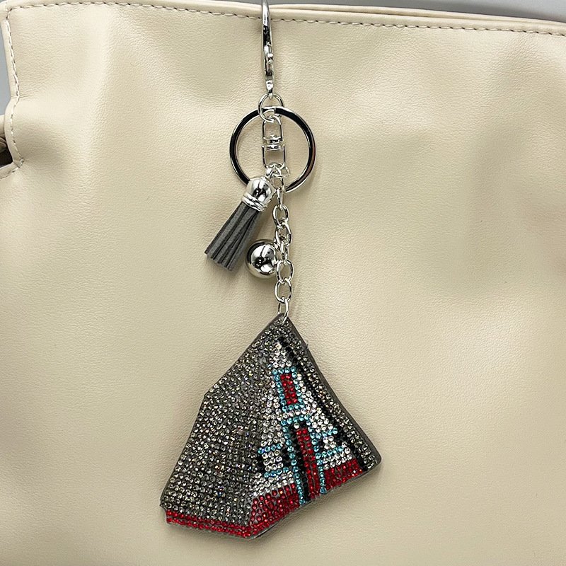 Rhinestone Camping Tent Keychain with Tassel – Outdoor Style Sparkle Bag Charm