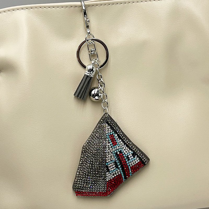 Rhinestone Camping Tent Keychain with Tassel – Outdoor Style Sparkle Bag Charm
