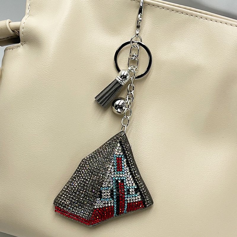 Rhinestone Camping Tent Keychain with Tassel – Outdoor Style Sparkle Bag Charm