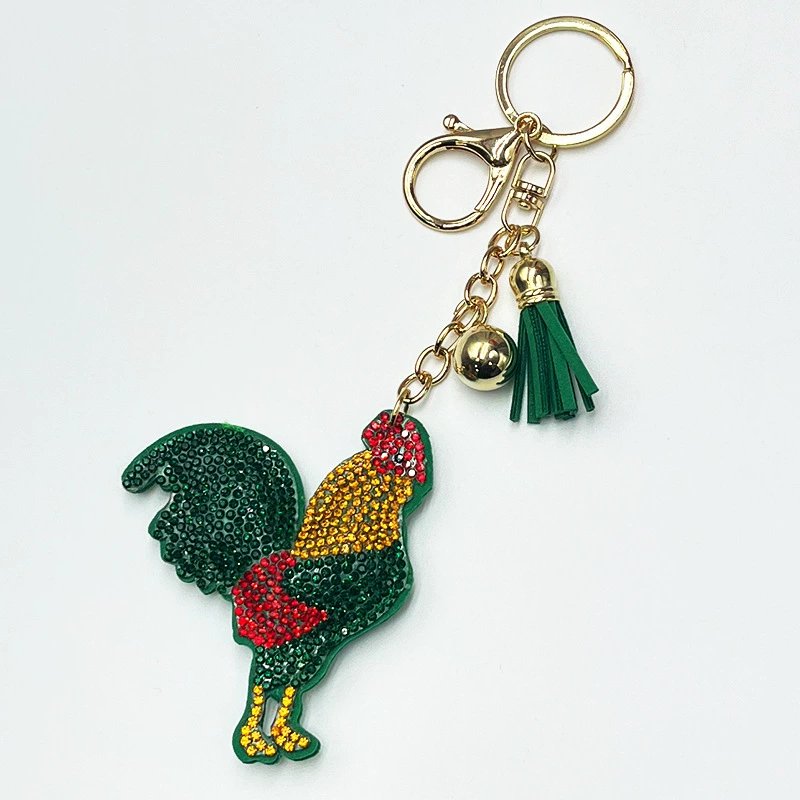 Colorful Rhinestone Rooster Tassel Keychain – Sparkly Farm Animal Bag Charm