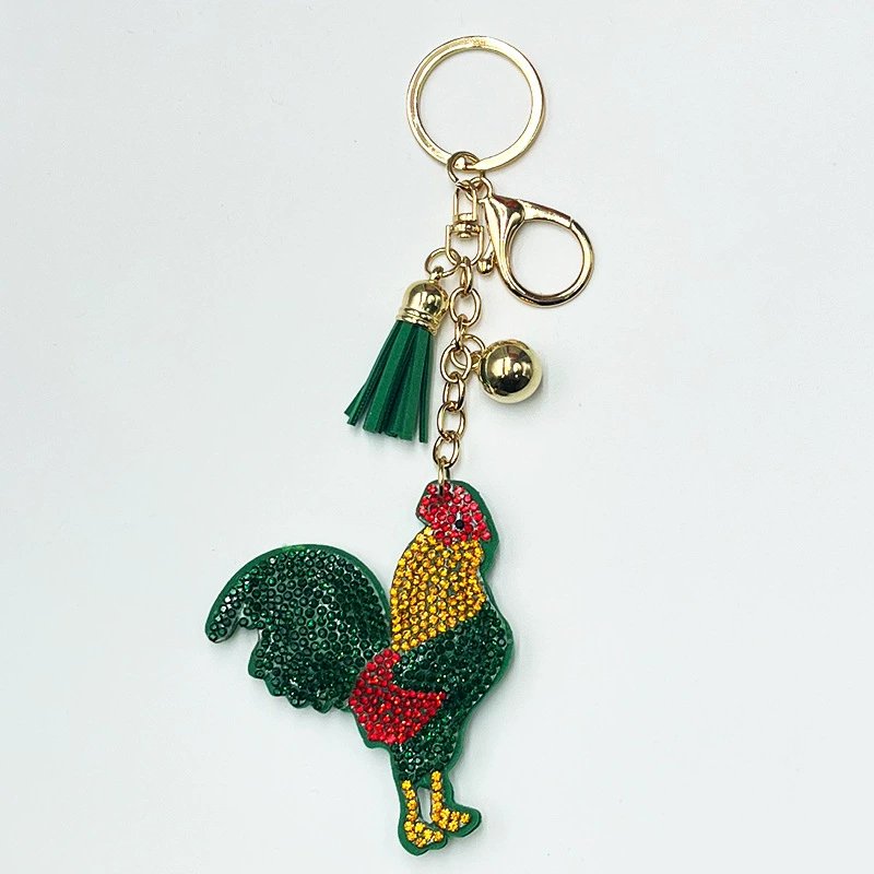 Colorful Rhinestone Rooster Tassel Keychain – Sparkly Farm Animal Bag Charm