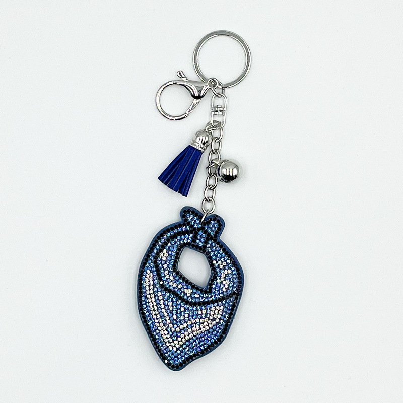 Blue Rhinestone Scarf Keychain with Tassel – Sparkly Winter-Style Bag & Car Charm