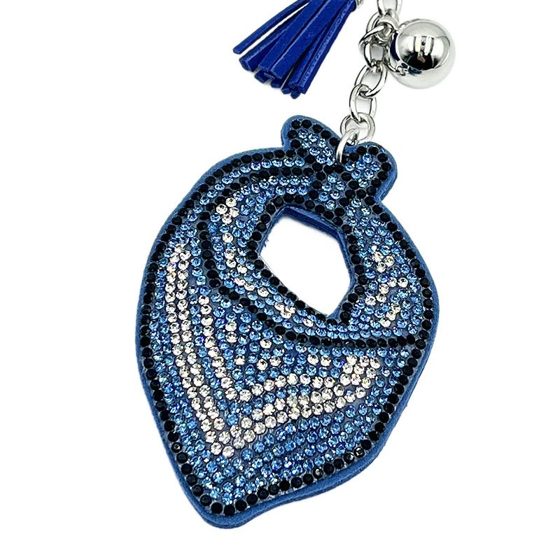 Blue Rhinestone Scarf Keychain with Tassel – Sparkly Winter-Style Bag & Car Charm