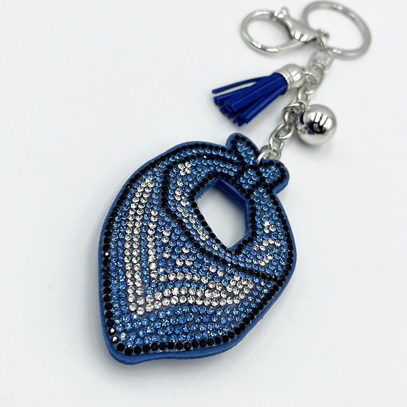 Blue Rhinestone Scarf Keychain with Tassel – Sparkly Winter-Style Bag & Car Charm