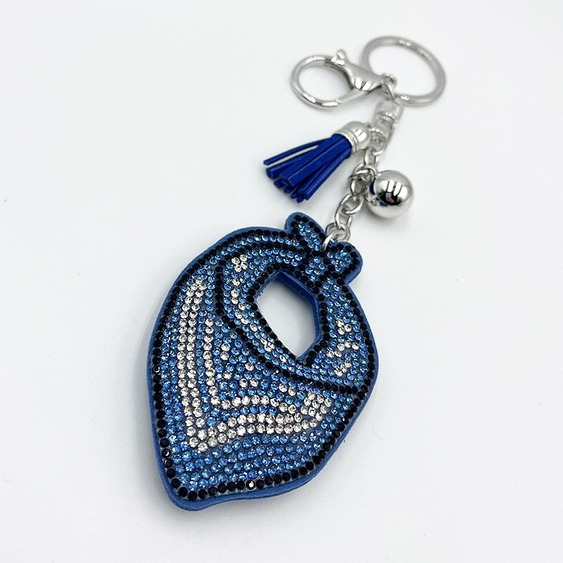 Blue Rhinestone Scarf Keychain with Tassel – Sparkly Winter-Style Bag & Car Charm