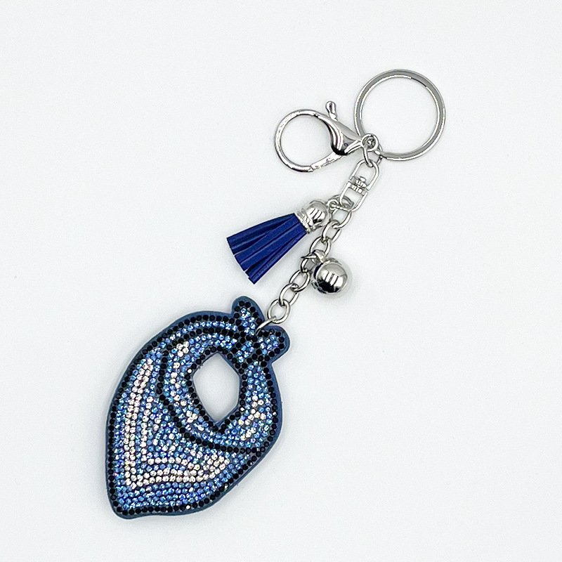 Blue Rhinestone Scarf Keychain with Tassel – Sparkly Winter-Style Bag & Car Charm