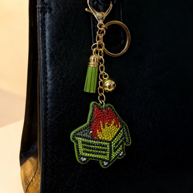 Flaming Plant Rhinestone Keychain with Tassel – Trendy INS Style Bag Charm