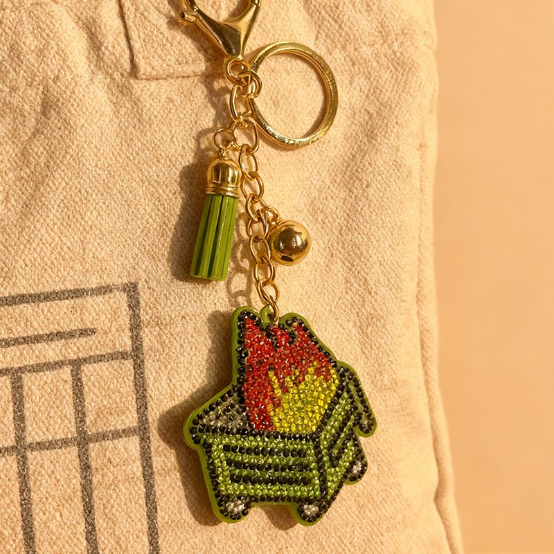 Flaming Plant Rhinestone Keychain with Tassel – Trendy INS Style Bag Charm