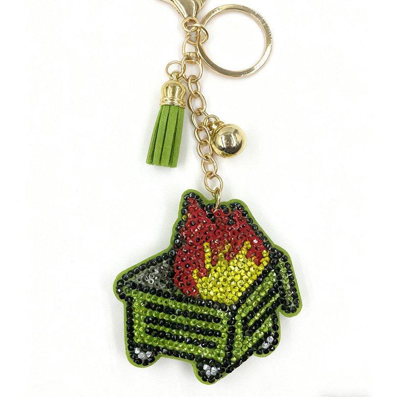 Flaming Plant Rhinestone Keychain with Tassel – Trendy INS Style Bag Charm