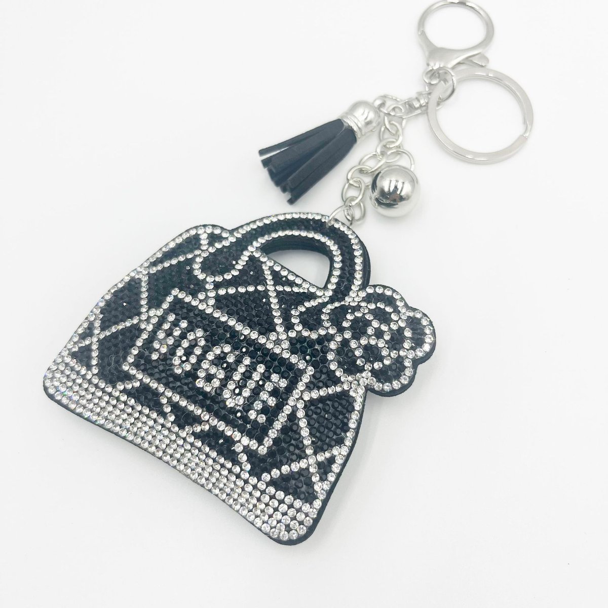 Luxury Rhinestone Letter Handbag Keychain with Tassel – Chic Sparkle Bag Charm
