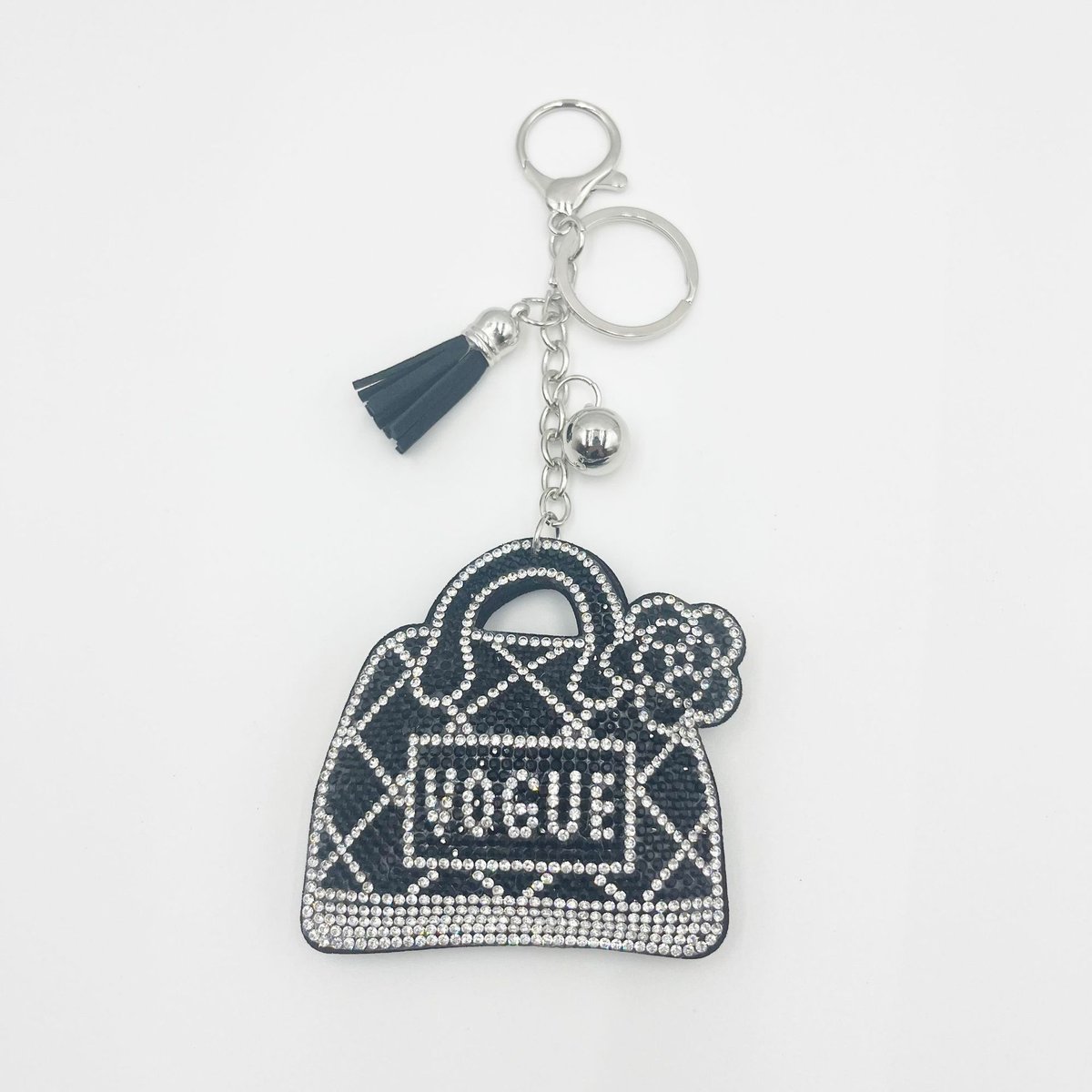 Luxury Rhinestone Letter Handbag Keychain with Tassel – Chic Sparkle Bag Charm